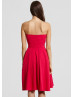 Red Satin Beads Strapless Hi-Low Prom Dress 